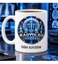 Radyoloji Teknikeri Kupa Bardak Mavi Görüntüleme Cihazı Desenli