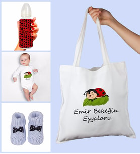 eJOYA Bebeklere Özel Çantasında Kişiye Özel Zıbın Biberon Ve Patik Bebek Hediye Seti 109783 (Mavi)
