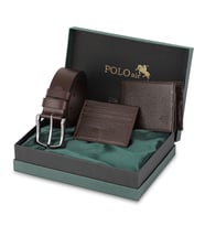 Polo Air Erkek %100 Hakiki Deri Cüzdan Kartlık Kemer Kombin Set Kahverengi Renk M-8003-K (Kahverengi)