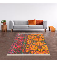 Kilim Desenli Etnik Dijital Baskı Yıkanabilir Kaymaz Taban Modern Salon Halı ve Yolluk (Turuncu)