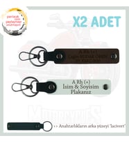 Motor Tutkunlarına, İsim Plaka ve A Rh + Kan Grubu Yazılı Kişisel x2 Anahtarlık, K Kahve-Beyaz-Laci