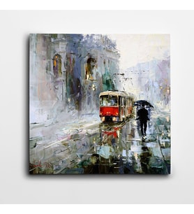 Tren Ve İnsan Kare Kanvas Tablo