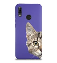 Huawei P Smart 2019 Uyumlu Lansman Kılıf Catface Tasarımlı İçi Kadife Kapak-Mor (Şeffaf)