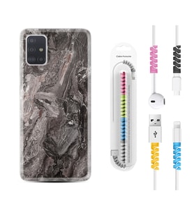 Samsung a71 A72 A73 A7 A9 2018 C7 C9 Kılıf Kablo Koruma Spiral Silikon Gri Mermer 1376