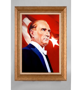 EV İŞYERİ OFİS İÇİN ALTIN ÇERÇEVELİ PASPARTULU ATATÜRK TABLO S448