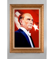 EV İŞYERİ OFİS İÇİN ALTIN ÇERÇEVELİ PASPARTULU ATATÜRK TABLO S448