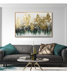 Yağlı Boya Dokulu Tablo Altın Yeşil Soyut Altın Çerçeveli U01006