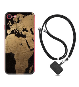 Apple iPhone 5 6 7 8 Plus Se XR Kılıf Boyun Askılı Silikon Map Planet 1656