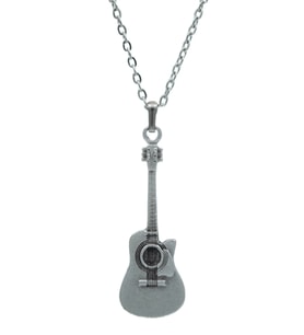 Akustik Klasik Gitar Erkek Kadın Kolye Antik Gümüş Kaplama - 60 cm Düz Zincir