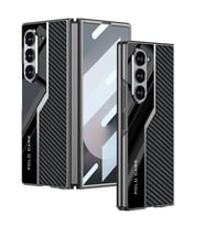 Galaxy Z Fold 6 Kılıf Ultra İnce Kamera Korumalı PC + Karbon Fiber Tasarımlı Arka Yüzey Kıpta Poligan Kılıf (Siyah)