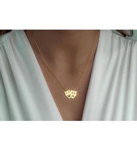 Kişiye Özel 925 Ayar Gümüş Minimal Tiyatro Maskesi Kolye (Gold)