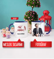 Okul Müdürü Kupa Bardak Lacivert Fotoğraflı