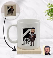 BK Gift Kişiye Özel Erkek Big Boss Karikatürlü Beyaz Kupa Bardak ve Ahşap Bardak Altlığı Hediye Seti - Model 1