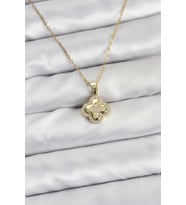 316L Çelik Zincir Gold Renk Zirkon Taşlı Yonca Model Kadın Kolye