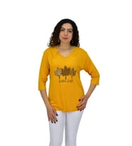 Kadın Kısa Kol Taşlı Bluz BGL-ST04711 (Hardal Sarısı)