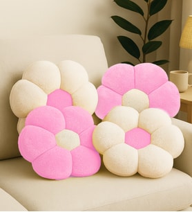4'li Dekoratif Papatya Şeklinde Peluş Yastık 40 cm – Yumuşak ve Konforlu Tasarım (Pembe-Ekru)