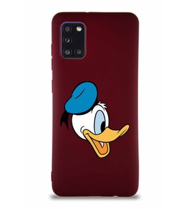 Samsung Galaxy A31 Soft Premier Kapak Donald Duck-F Tasarımlı Silikon Kılıf - Mürdüm (Şeffaf)