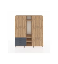 Hyperion Dolap 14 Raflı 4 Çekmeceli Tek Askılı 220x44x243 Çam-Çam/Antrasit