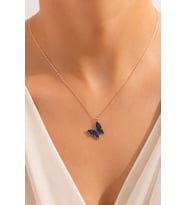 925 Ayar Gümüş Rose Renk Lacivert Zirkon Taşlı Minimal Kelebek Kolye Kadın