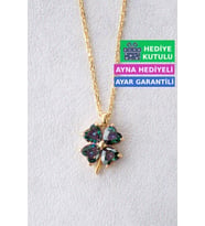 Jewelmim Mistik Taşlı Dört 4 Yapraklı Yonca Gümüş Kolye Sarı Altın Kaplama 925 Ayar Kadın Gümüş Yonca Kolye (Sarı)