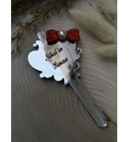 Kına Magneti Gümüş renkte Papyon desenli Ayna modelde pleksi Magnet Nikah Şekeri - Nişan Şekeri - Söz Şekeri - Düğün Magnet - Nişan Magnet - Söz Magnet - Yenidoğan Magnet - Doğum Magnet - Yaş Magnet 7cm