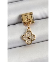 316L Çelik Sallantılı Zirkon Taşlı Yonca Model Gold Renk Nomination Charm 5886 - HPSBYI5914-30