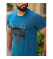 Erkek Baskılı Slim Fit Pamuklu T-Shirt 39074 Petrol