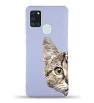 Samsung Galaxy A21s Uyumlu Lansman Kılıf Catface Tasarımlı İçi Kadife Kapak-Lila (Şeffaf)