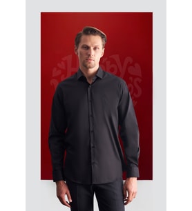 Siyah Yarım İtalyan Yaka Uzun Kol Premium Slim Fit Pamuklu Gömlek 1004255198