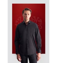 Siyah Yarım İtalyan Yaka Uzun Kol Premium Slim Fit Pamuklu Gömlek 1004255198