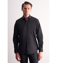 Siyah Yarım İtalyan Yaka Uzun Kol Premium Slim Fit Pamuklu Gömlek 1004255198