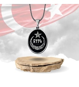Ay Yıldız İçerisi Göktürkçe Türk Yazılı Gümüş Kolye