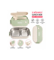 2 Bölmeli Çelik Lunch Box Beslenme Kabı Çatal Kaşık Dahil Sızdırmaz Kapaklı 304 Paslanmaz Çelik