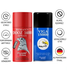 VİGA 150000 GECİKTİRİCİ SPREY + REMANS DOOZ 140000 PREMİUM ALMAN MENŞEİ ERKEK GECİKTİRİCİ SPREY SETİ - 2x45ML - ORTALAMA 150 KULLANIM GİZLİ GÖNDERİ