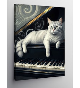 Kanvas Tablo Piyanodaki Beyaz Kedi