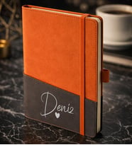 BK Gift Kişiye Özel Turuncu Termo Deri Defter -13, Kartvizit Bölmeli, Çizgili Ivory Kağıt