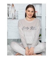 Kahverengi Kışlık Kadife Pijama Takımı (Sarı)