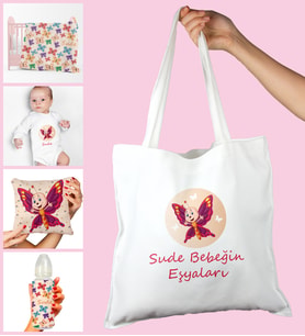 eJOYA Bebeklere Özel Çantasında Kişiye Özel Battaniye Zıbın Biberon Ve Yastık Bebek Hediye Seti 109943 (Pembe)