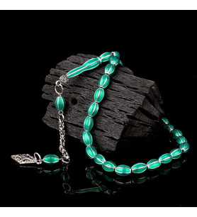 Yeşil Renk Mine İşlemeli Metal 6 Yarma Model Tesbih (Gri)