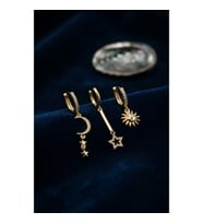 Mey İthalat® 3 lü Set Ay Yıldız ve Güneş Model Gold Renk Kadın Küpe