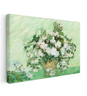 Kanvas Tablo Van Gogh Beyaz Güller Vazo Çiçekli Natürmort Ressam Tablosu Ev Ofis Duvar Dekoru
