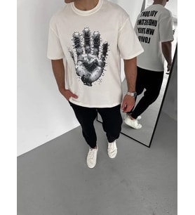 Erkek Baskılı T-Shirt Kısa Kol Bisiklet Yaka Regular Fit Rahat Kalıp Günlük Tişört - Beyaz