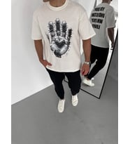 Erkek Baskılı T-Shirt Kısa Kol Bisiklet Yaka Regular Fit Rahat Kalıp Günlük Tişört - Beyaz