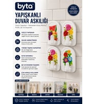 4'lü Desenli Yapışkanlı Duvar Askılığı – Delmeden Montaj Çok Amaçlı Kanca