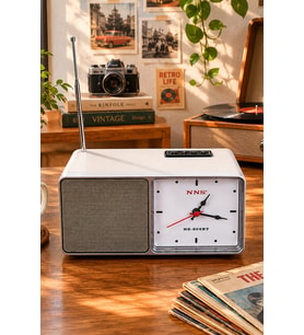 NNS NS-805BT Gri Nostaljik Retro Radyo - Bluetooth Hoparlörlü, Saatli ve Şarjlı Masa Radyosu