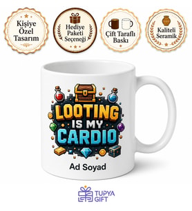 Looting Is My Cardio Yazılı Gamer Kupa Bardak Oyuncu Hediye Mug