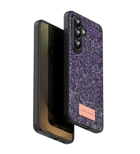 Coverzone Samsung Galaxy A17 ile Uyumlu Parlak Simli Telefon Bright K?l?f? Boncuk ??lemeli ??k Tasar?m Darbe Emici Kenarlar Tam Koruma Sa?layan Kaymaz Kapak Galaxy A17 i�in K?l?f Derin Mor