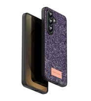 Coverzone Samsung Galaxy A17 ile Uyumlu Parlak Simli Telefon Bright K?l?f? Boncuk ??lemeli ??k Tasar?m Darbe Emici Kenarlar Tam Koruma Sa?layan Kaymaz Kapak Galaxy A17 i�in K?l?f Derin Mor