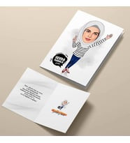Kişiye Özel Beyaz Başörtülü Kadın Karikatürlü Tebrik Kartı
