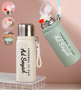 Thermal Cup Bardaklı Çift Katmanlı Paslanmaz Çelik Pembe & Yeşil Termos 600 ml (Beyaz)